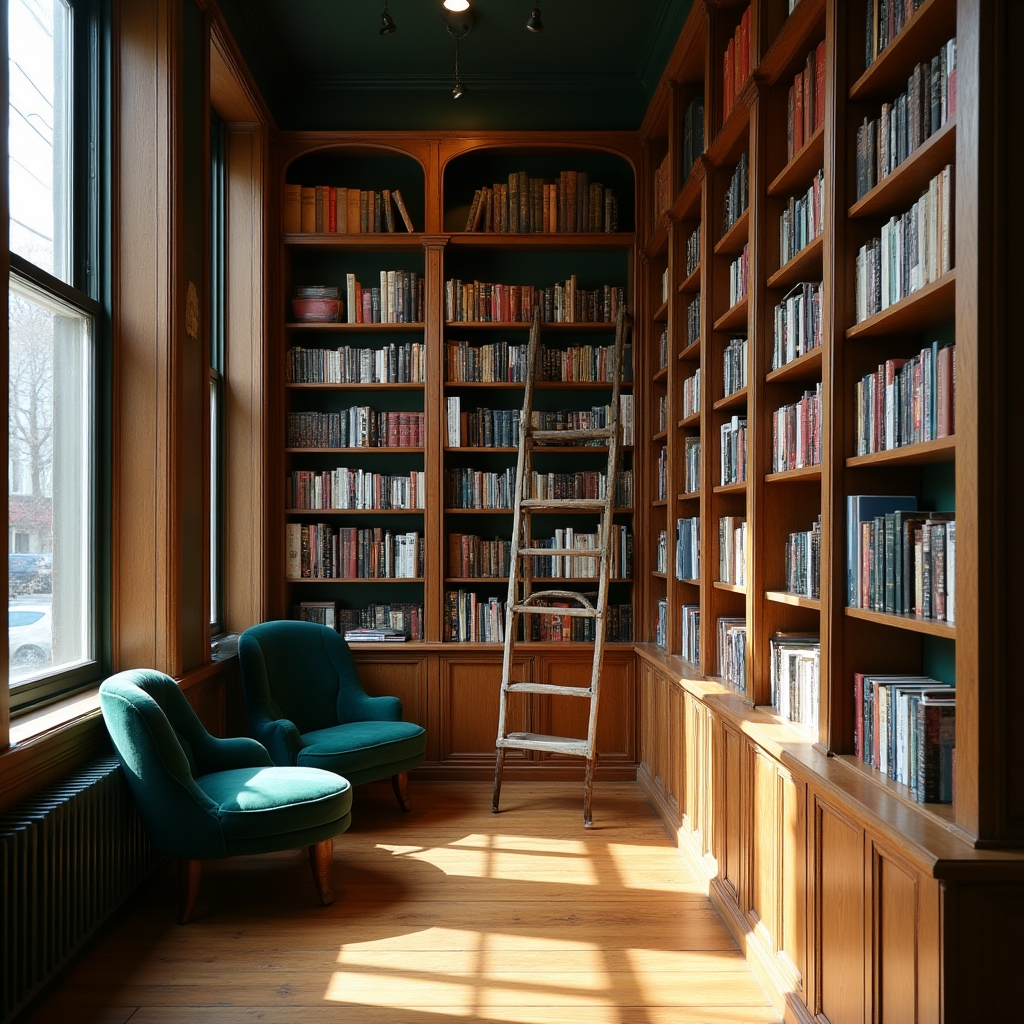 Warmly lit independent bookstore interior with full shelves and reading nooks
